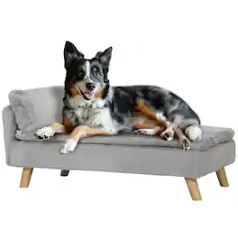 Pawhut - Sofa Bed, Elevated Pet Sofa with Cushion, Pillow, Removable & Washable Covers, with Pads, Medium Dogs - Light Gray