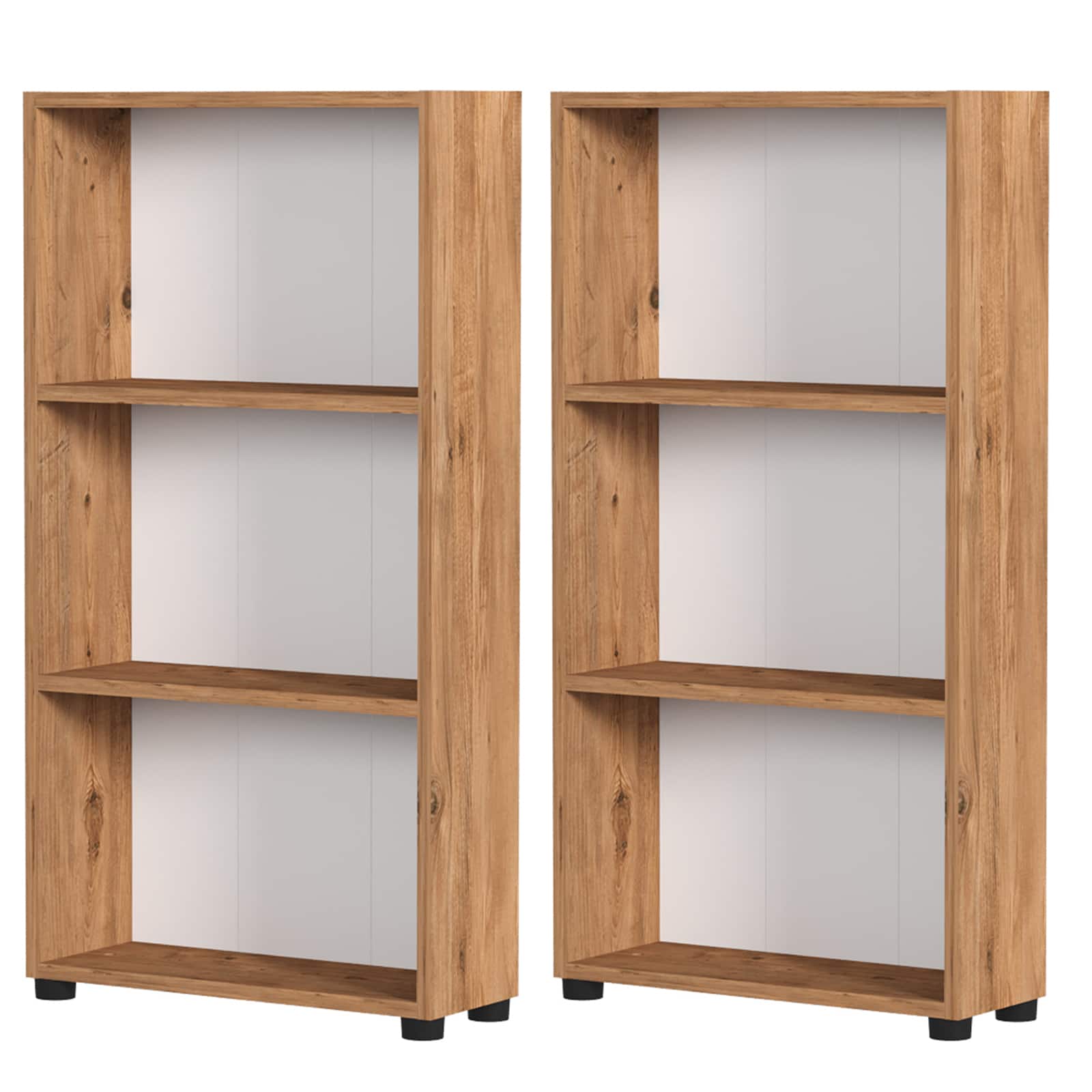 Front. Gymax - Gymax 2PCS Bookshelf 3-Tier Bookcase w/Anti-Tipping Kit for Living Room Home Office Brown - Brown.