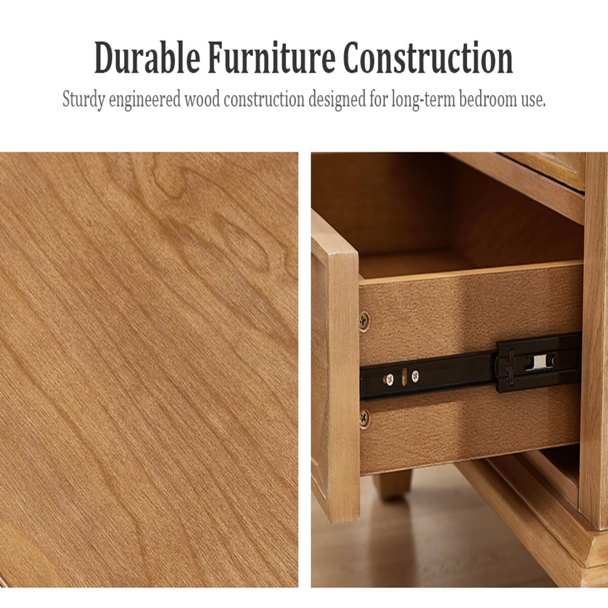 Durable Furniture Construction  
Sturdy engineered wood construction designed for long-term bedroom use.