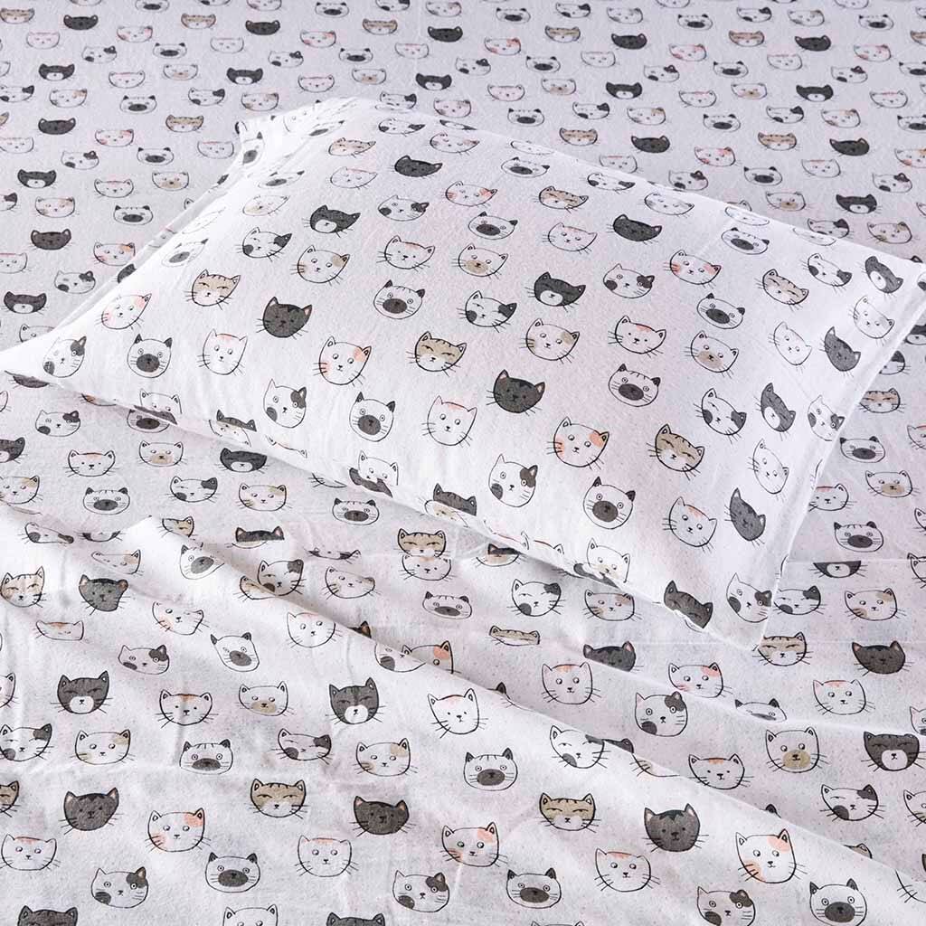 Alt View 1. Gracie Mills - Gracie Mills Atticus Cotton Flannel Printed Sheet Set - Grey/Pink Cats.
