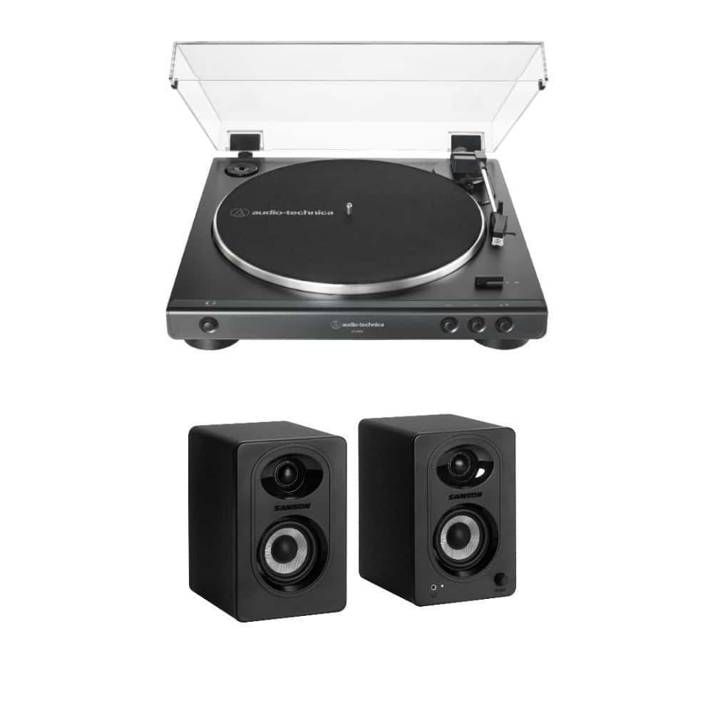 Audio-Technica - ATLP60X Turntable (Black) Bundle with Bluetooth Monitors - Pair