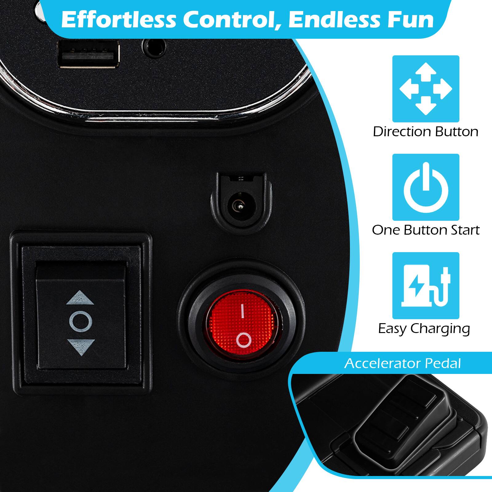 Effortless Control, Endless Fun

- Direction Button
- One Button Start
- Easy Charging
- Accelerator Pedal