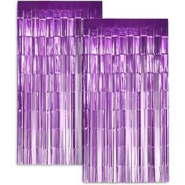 Zink - Foil Curtain Backdrop, Tinsel Streamers for Photo Booth, Parties & Weddings - 2 Pack - Purple