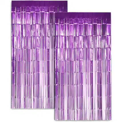 Front. Zink - Foil Curtain Backdrop, Tinsel Streamers for Photo Booth, Parties & Weddings - 2 Pack - Purple.
