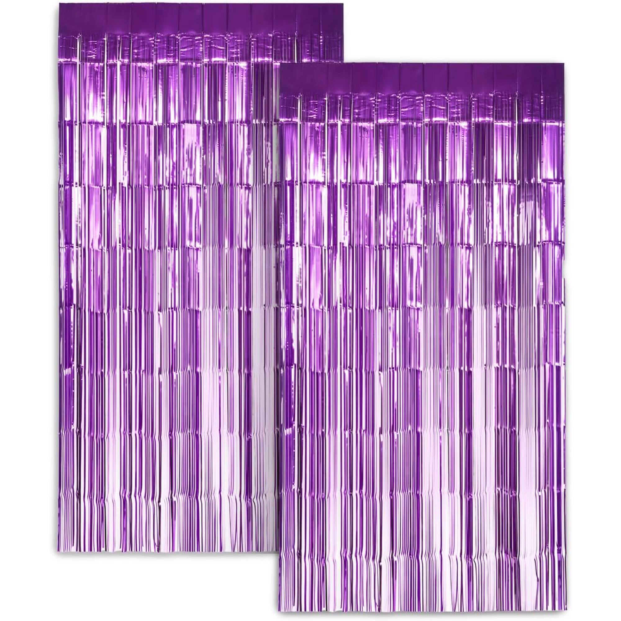 Front. Zink - Foil Curtain Backdrop, Tinsel Streamers for Photo Booth, Parties & Weddings - 2 Pack - Purple.