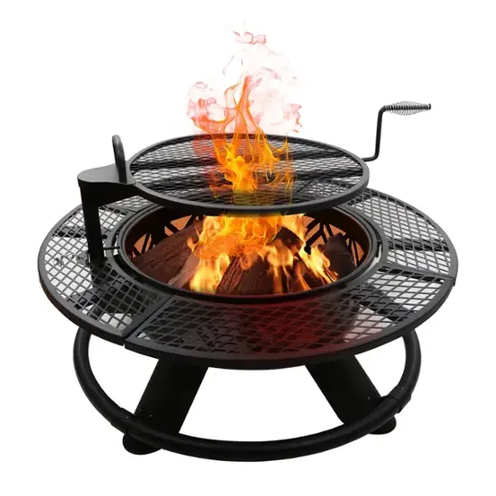 Bestier 47 Wood Burning Fire Pit Outdoor Backyard Patio Fire Pit with Cooking Grill Grate Geometric Style