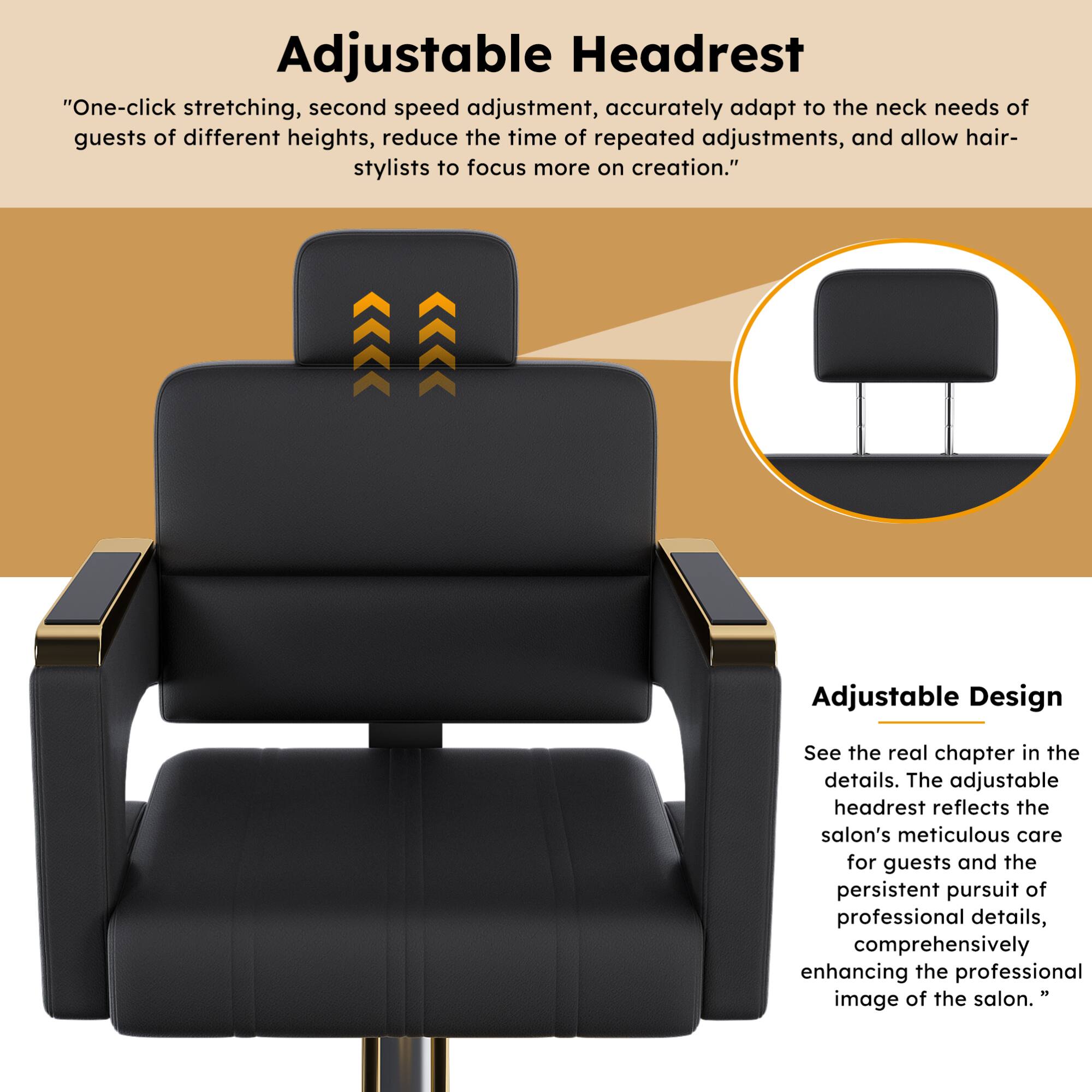 **Adjustable Headrest**

"One-click stretching, second speed adjustment, accurately adapt to the neck needs of guests of different heights, reduce the time of repeated adjustments, and allow hair-stylists to focus more on creation."

**Adjustable Design**

See the real chapter in the details. The adjustable headrest reflects the salon's meticulous care for guests and the persistent pursuit of professional details, comprehensively enhancing the professional image of the salon.