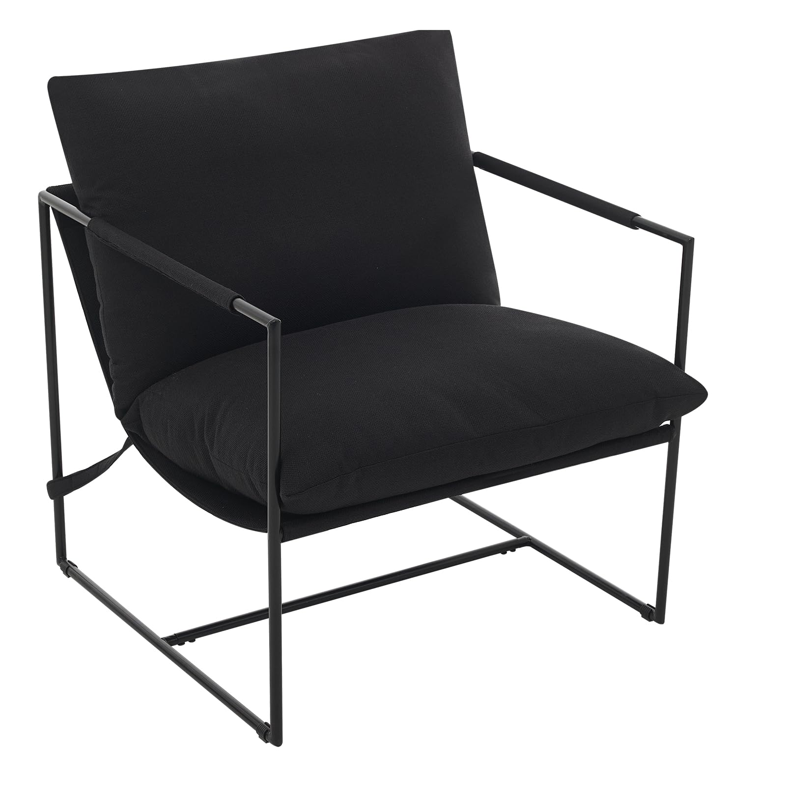 Alt View 3. Jojoka - Modern Sling Accent Chair with Metal Frame, Upholstered Oversized Armchair with Shredded Foam Cushion for Living Room - Linen | Black.