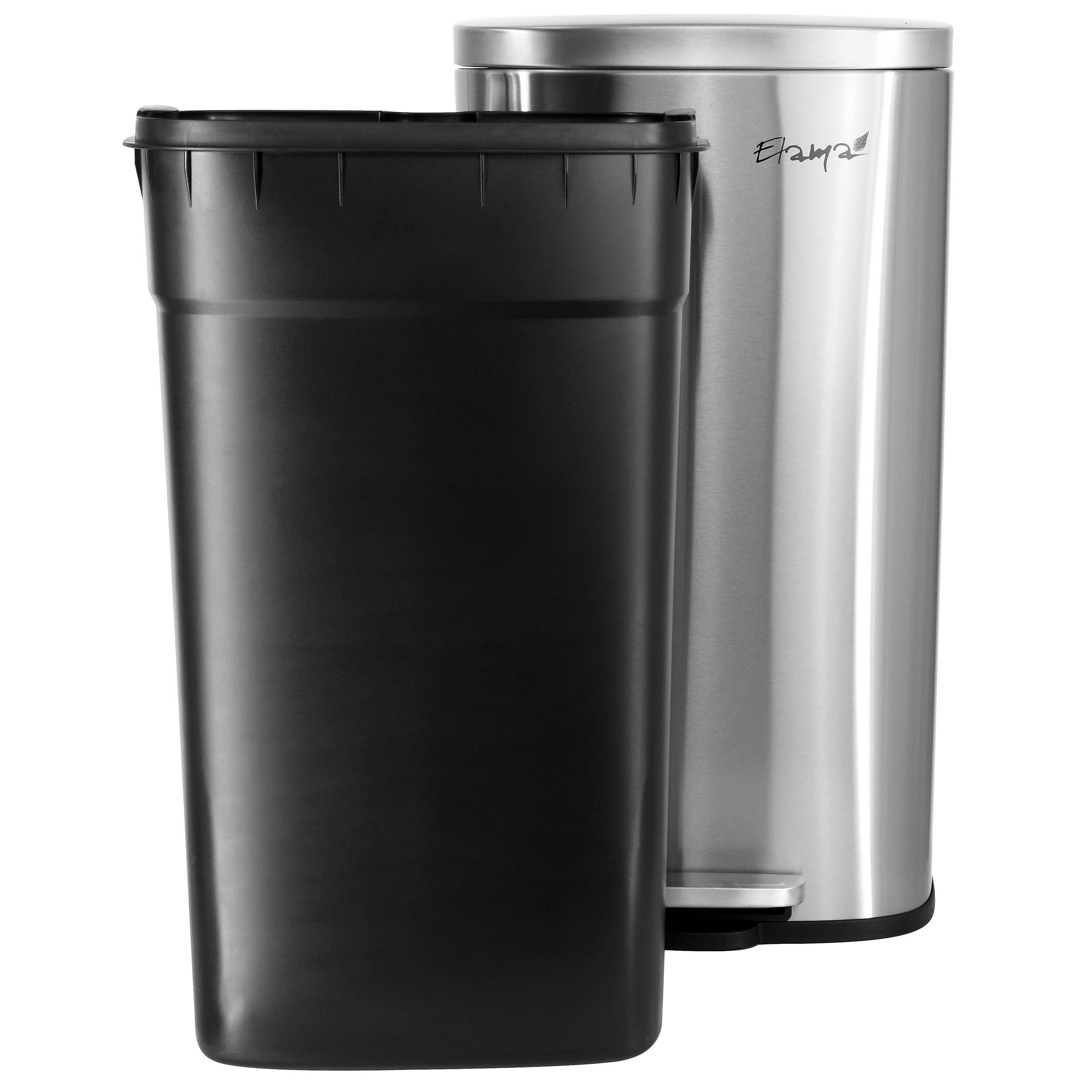 Left. Elama - Elama Dual 8 Gallon 30 Liter Rectangular Stainless Steel Twin Step Trash Bins Slow Close in Matte Silver - Silver.
