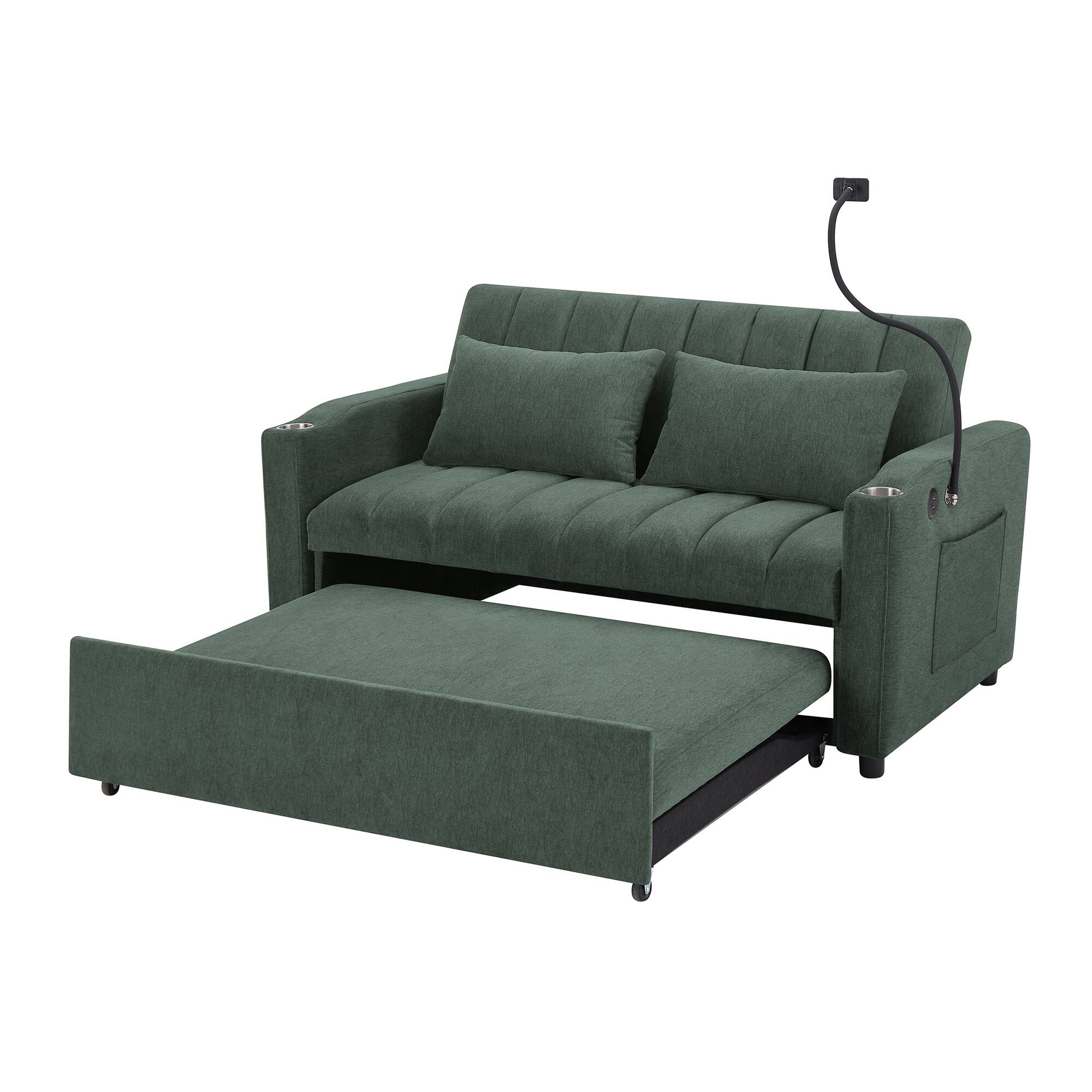 Back. Whisen - Convertible Sofa Bed Loveseat Sofa with Three USB Ports,Cup Holders,360°Swivel Phone Holder and Adjustable Backrest - Green.