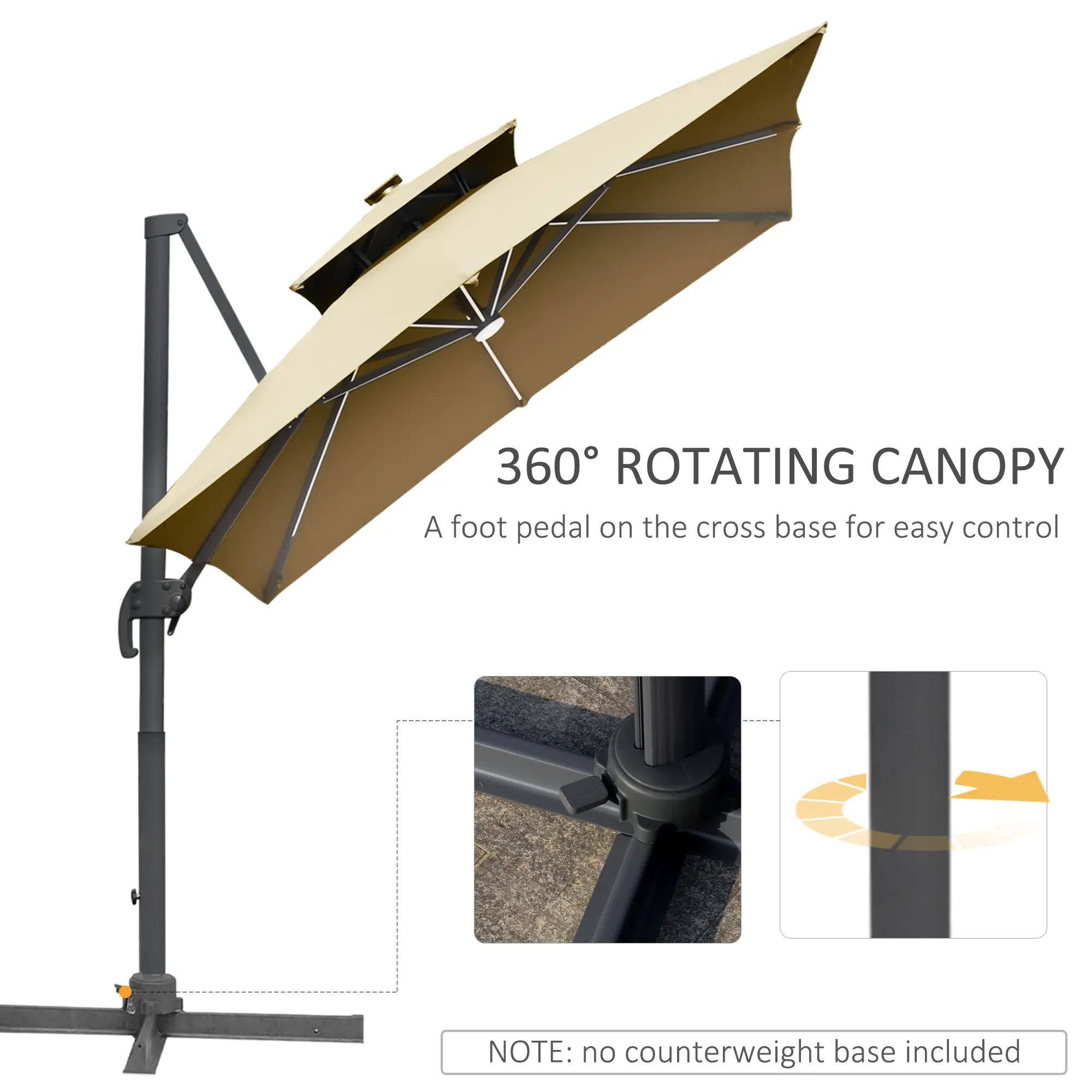 360° ROTATING CANOPY  
A foot pedal on the cross base for easy control  

NOTE: no counterweight base included