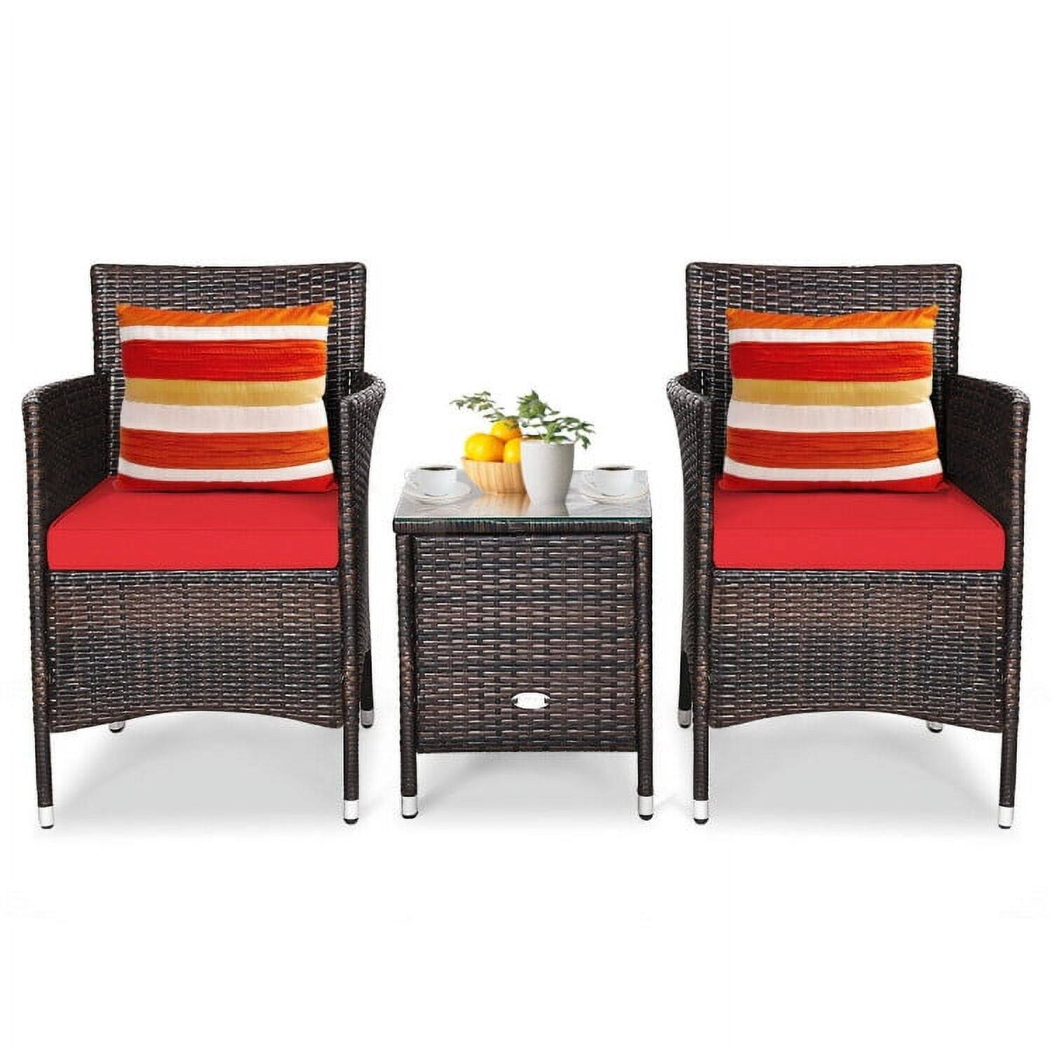 Alt View 5. Kadyn - 3 Pc Rattan Wicker Sofa Set with Washable and Removable Cushion, Outdoor Rattan Chairs Wicker Conversation Set - Red.