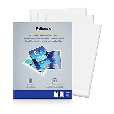 Fellowes - Self-Adhesive Laminating Sheets, Letter Size, 9" x 12", 50/Pack (5221502) - Clear