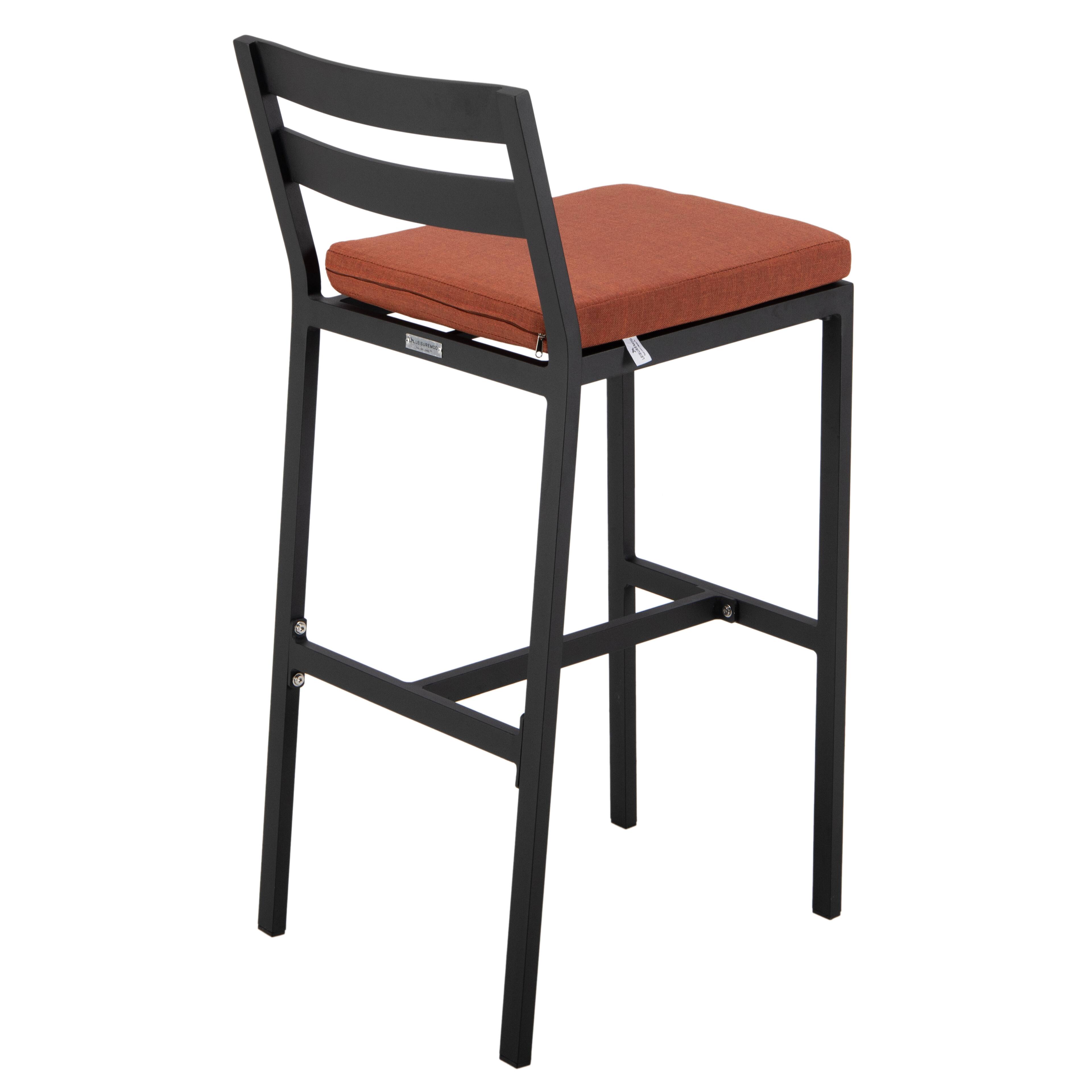 Alt View 4. LeisureMod - Chelsea Outdoor Patio Bar Stool, Weather Resistant Aluminum Counter Chair with Olefin Cushion - Orange.