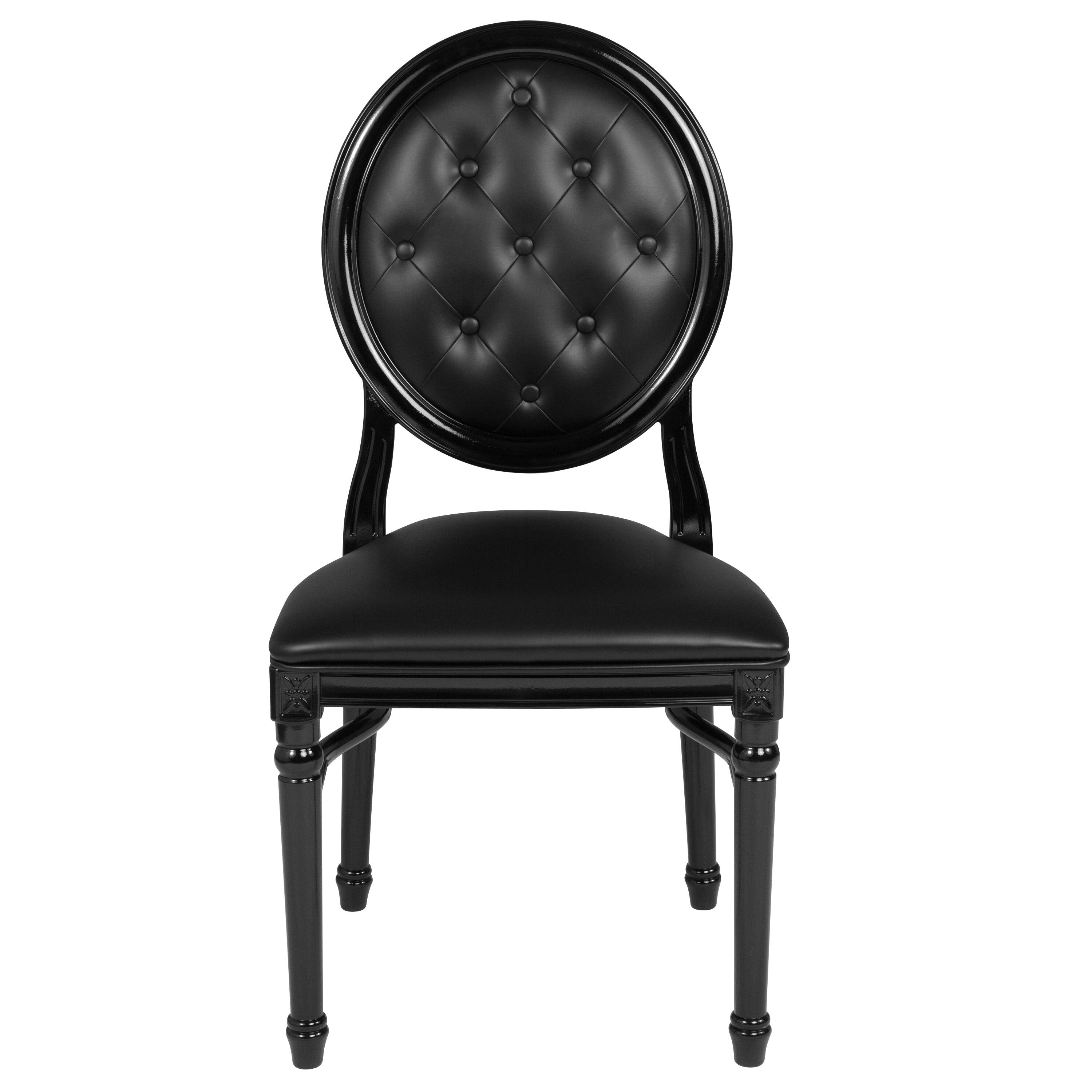 Alt View 7. Emma + Oliver - King Louis Dining Side Chair, Desk Chair - Black Vinyl/Black Frame.