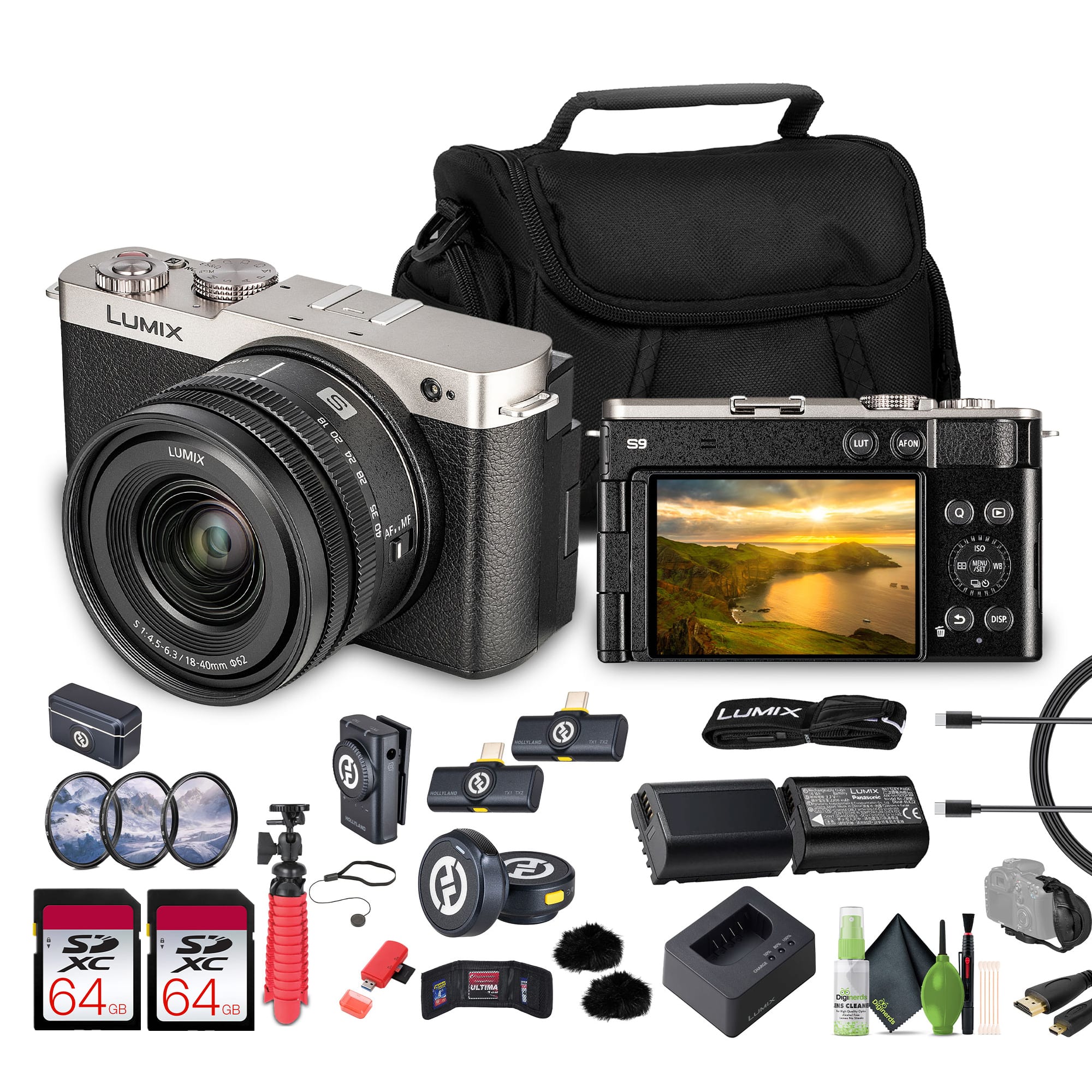 Panasonic - Lumix S9 Camera with 18-40mm f Lens (Silver), 2x 64GB Memory Card