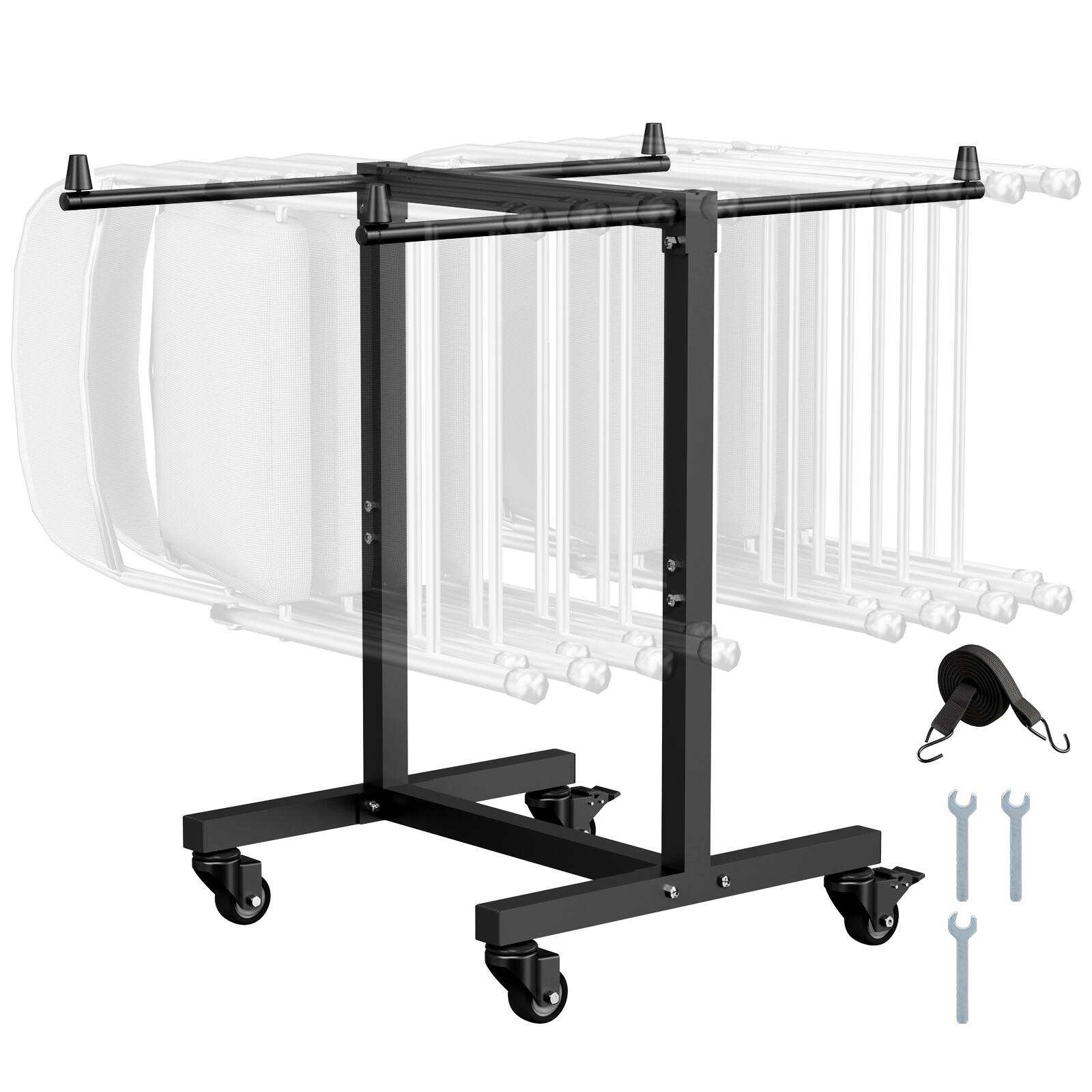VEVOR - Folding Chair Rack, 200 LBS Capacity, T-shape Chair Cart for 14 Chairs, Heavy-duty Metal Chair Storage Dolly - Black