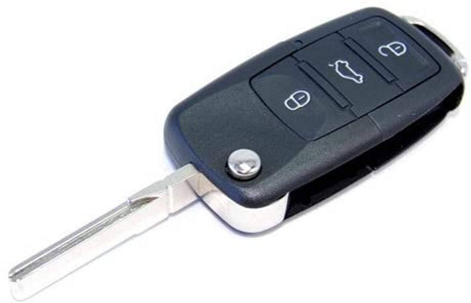 Front. HQRP - Flip Key Fob Shell Case 4-Button Remote Housing for Volkswagen VW Jetta Golf GTI Beetle Passat - Black.