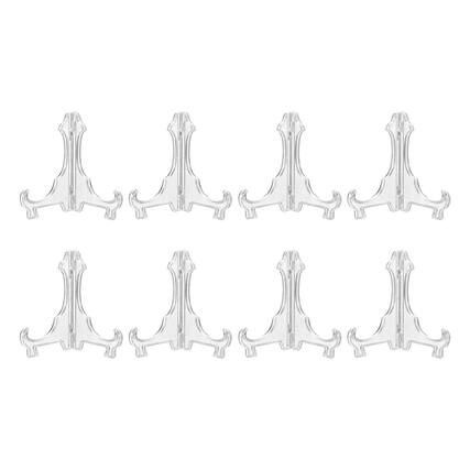 Front. Unique Bargains - 8pcs Acrylic Easels Plate Stands 4.33 Inch Folding Display Holder for Frames Pictures Magazines - Clear.