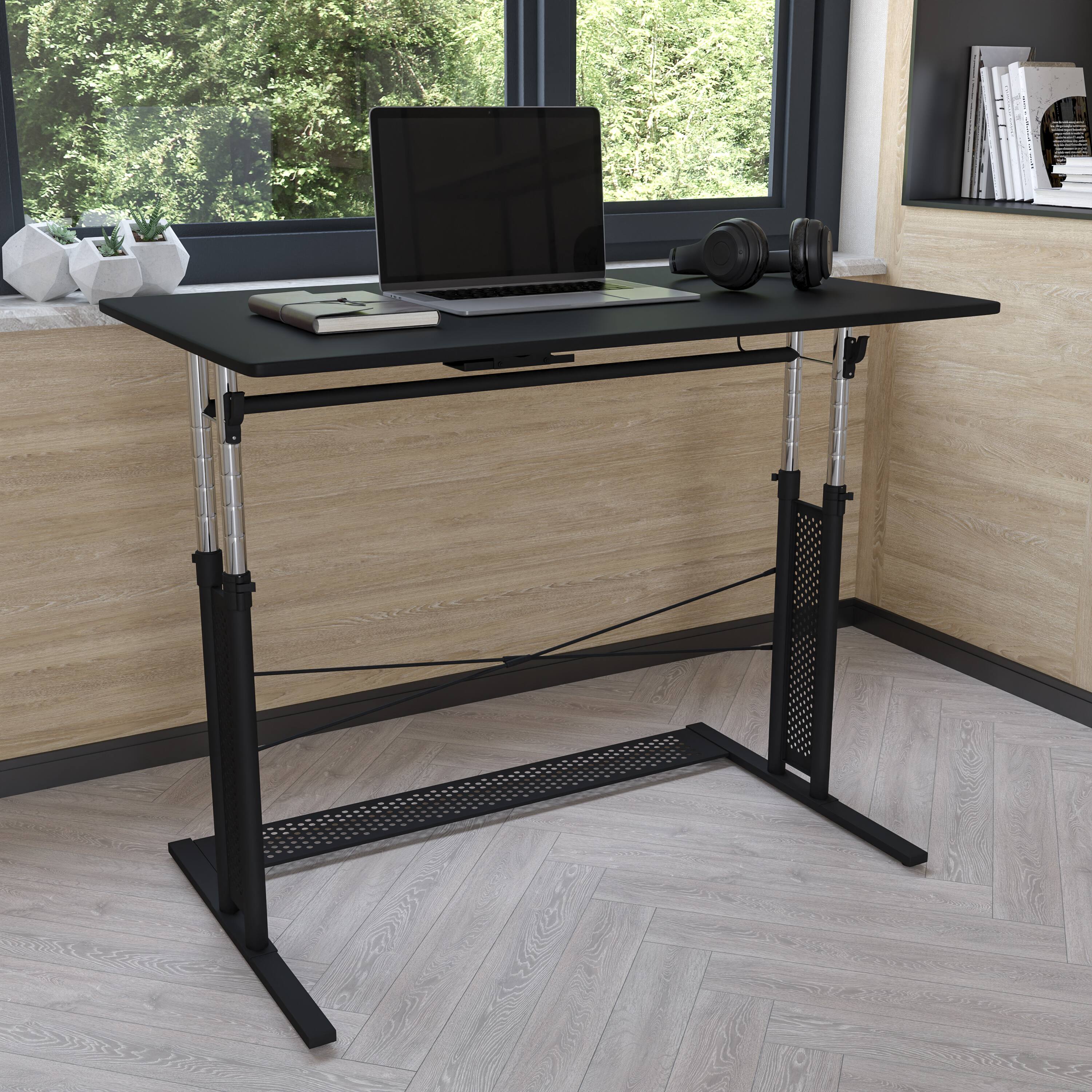 Alt View 1. Emma + Oliver - Height Adjustable (27.25-35.75"H) Sit to Stand Home Office Desk - Black.