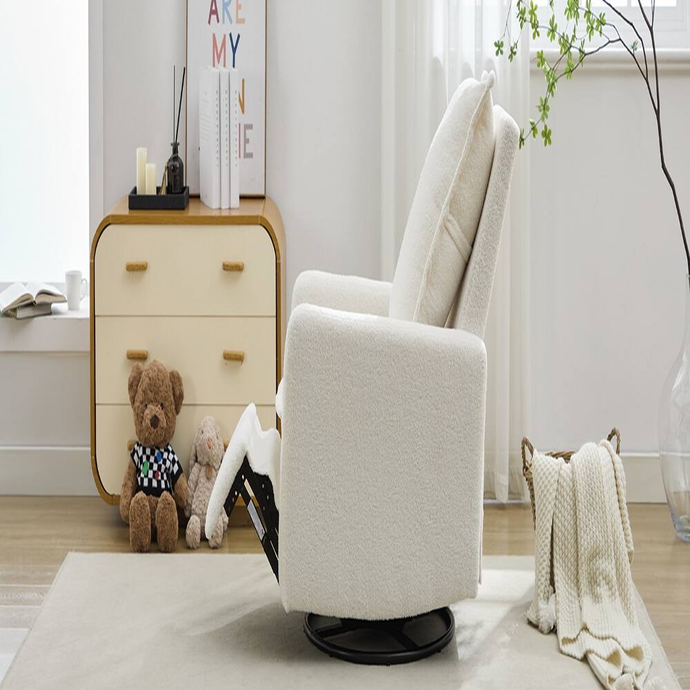 Alt View 4. Loheer - Loheer White Teddy Fleece Swivel Rocker Recliner Chair, Nursery Glider Rocking Chair for Living Room Bedroom - White.