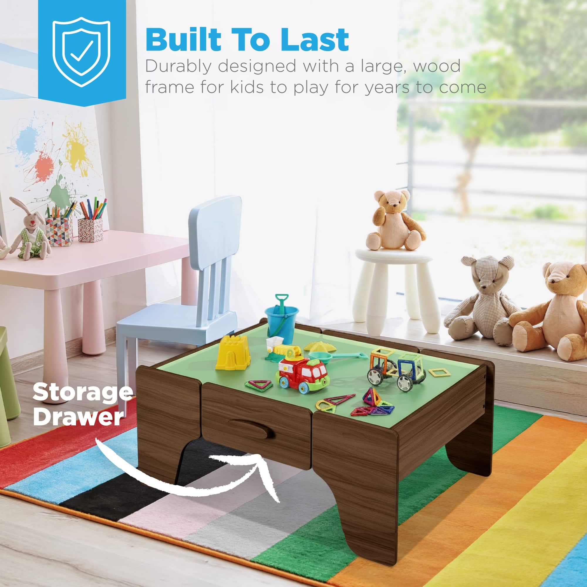 Built To Last
Durable design with a large, wood frame for kids to play for years to come
Storage Drawer
