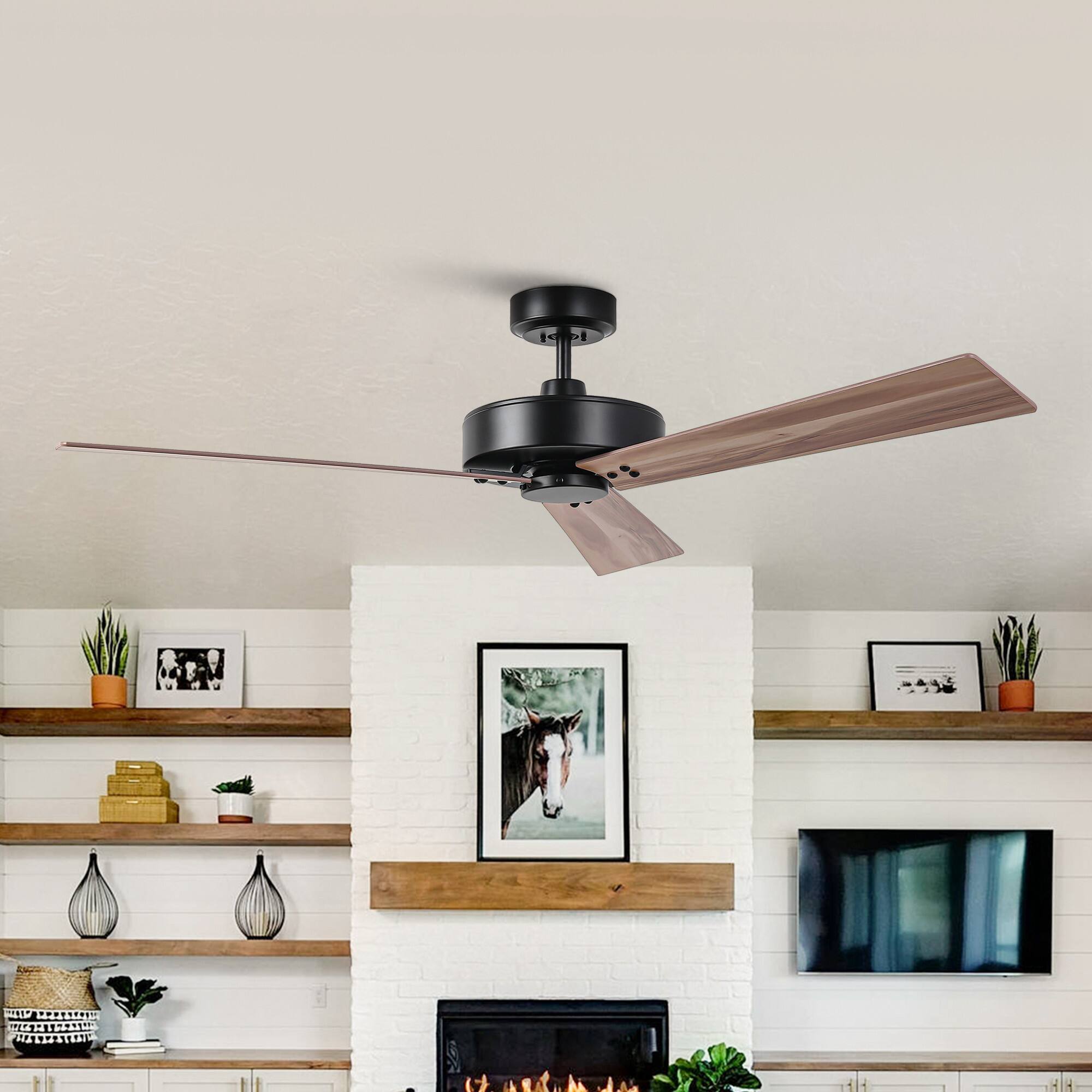 Back. Parrot Uncle - 52" Modern Black No Light Ceiling Fan with Wall Control - Barbeque Black.