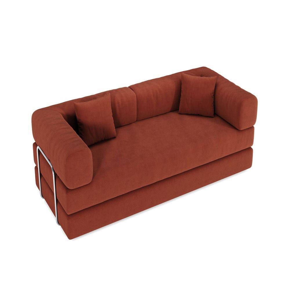 Alt View 4. Kadyn - 78.8" Modular Floor Sofa, Convertible Pudding Block Design with Armrests, Compression Packaging, Orange - Orange.
