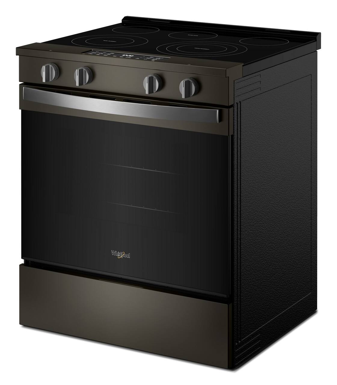 Left. Whirlpool - 5.0 Cu. Ft. Slide-In Electric Range with Air Cooking Technology - Black-on-Stainless.