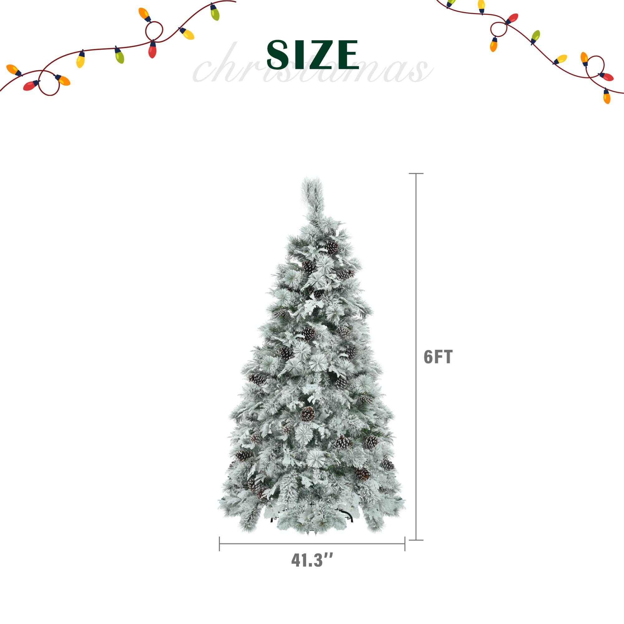 Alt View 6. ELEMENT ACE - 6-Foot Pre-Lit Artificial Snow Flocked Christmas Tree with Pine Cones and Multi-Color LED Lights for Holiday Décor - White+Green.