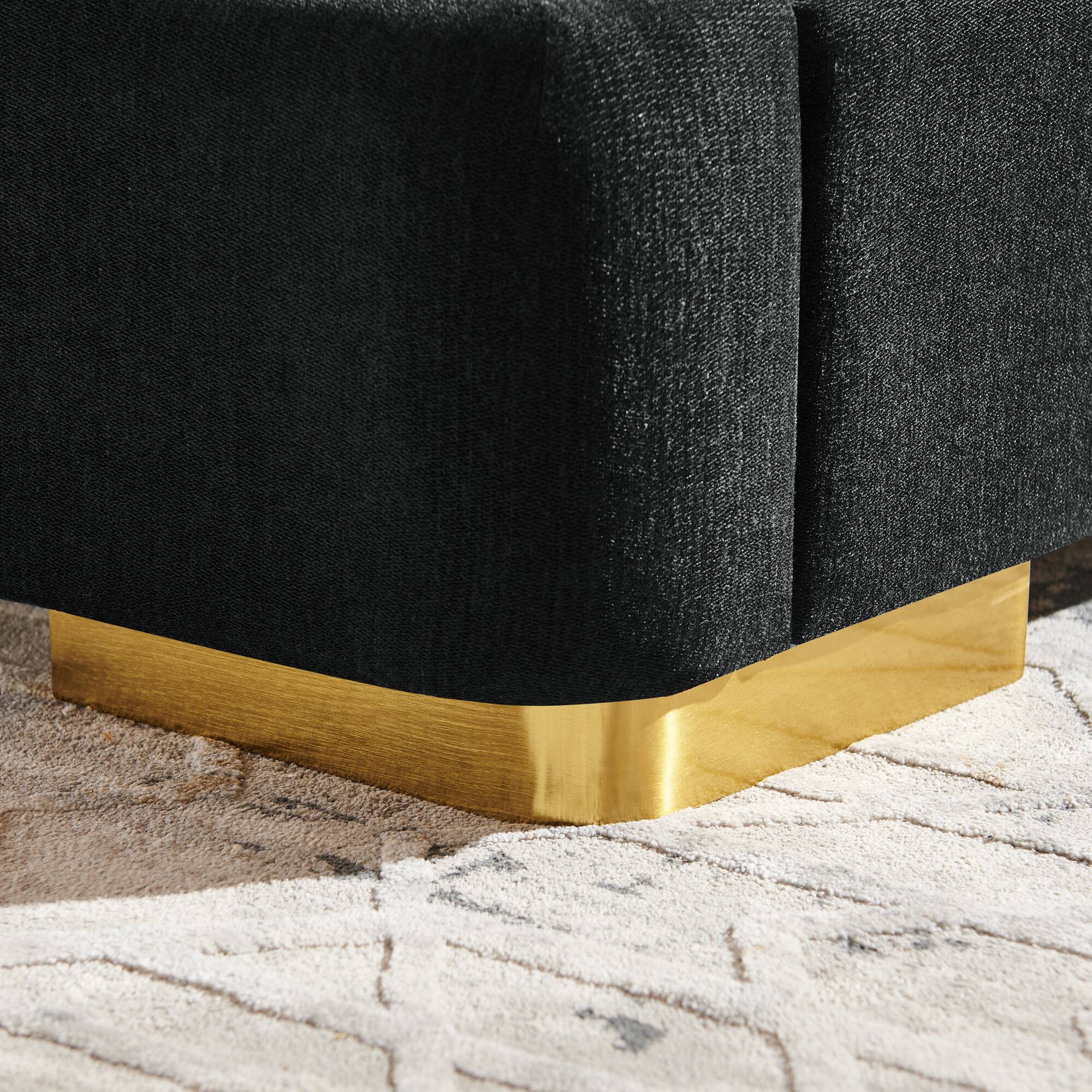 Alt View 1. Whisen - Upholstered Platform Bed,Soft Chenille Fabric Frame with Curved Headboard & Metal Legs - Black.