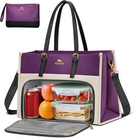 Vulpecula Spade - Lunch Tote Bag for Women, 15.6 Inch PU Leather Laptop Briefcase with Insulated Lunch Compartment - Purple