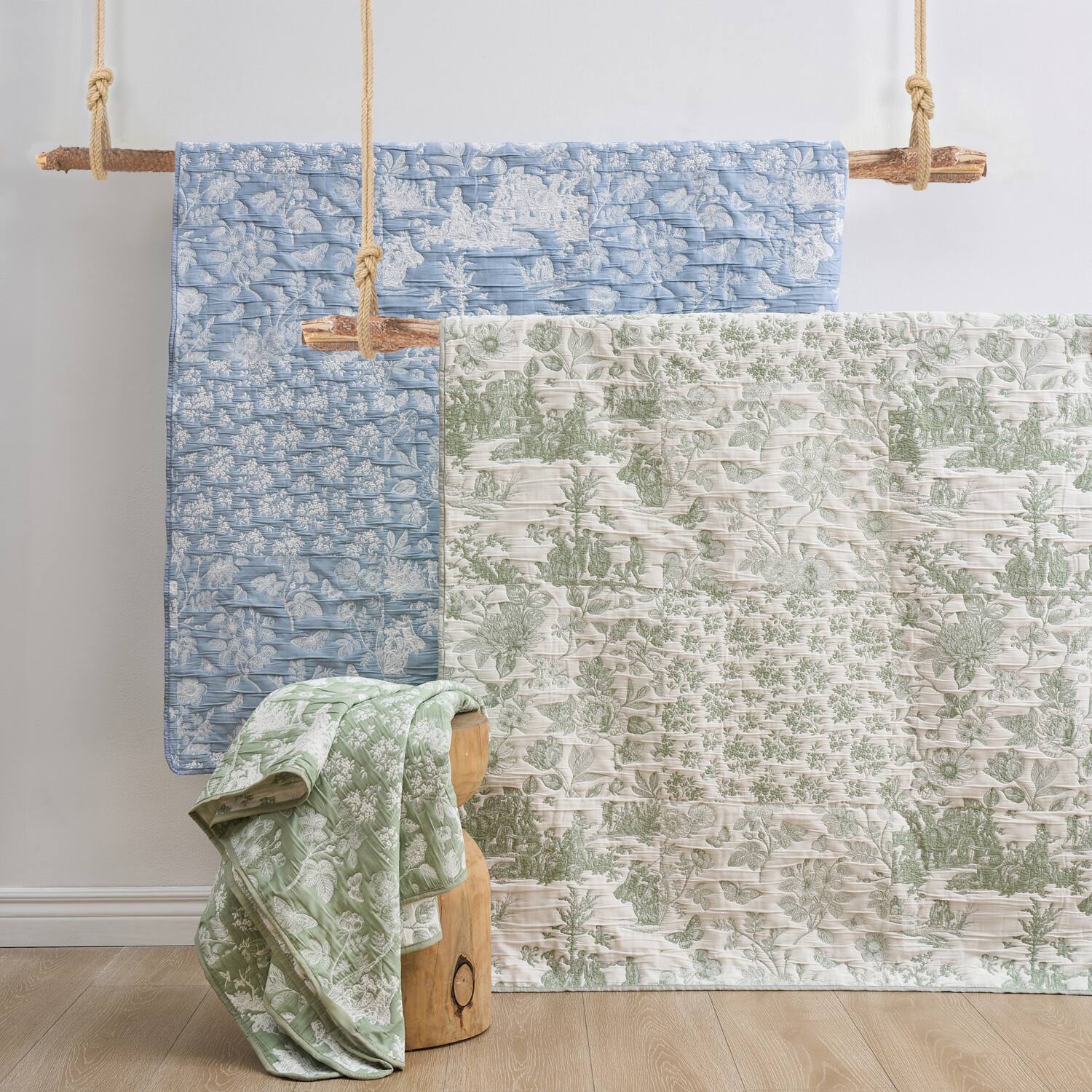 Back. Greenland Home Fashions - Greenland Home Fashion Toile Patch 100% Jacquard Woven Polyester Reversible Accessory Throw Blanket 50" x 60" Sage - Sage.