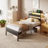 Front. Furnulem - Bed Frame with Storage Headboard Charging Station LED Lights Metal Platform Heavy Duty No Box Spring Needed Modern - Black.