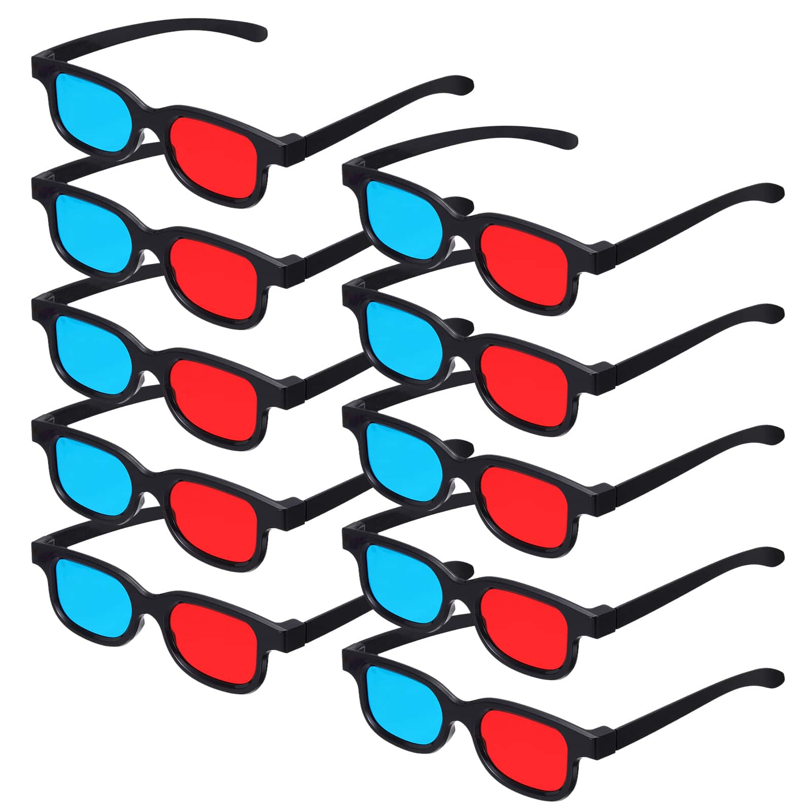 Unique Bargains - 10pcs 3D Viewing Glasses, Plastic 3D Movie Glass for TV Anaglyph Stereoscopic Projection Video Game, 6" Black Frame - Red Blue