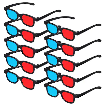 Front. Unique Bargains - 10pcs 3D Viewing Glasses, Plastic 3D Movie Glass for TV Anaglyph Stereoscopic Projection Video Game, 6" Black Frame - Red Blue.