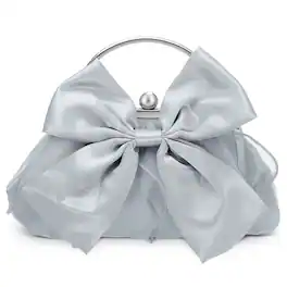 Unique Bargains - Bow Evening Bag Clutch Purse for Women, Satin Silk Wedding Purse with Ring Handle for Formal Bride - Silver