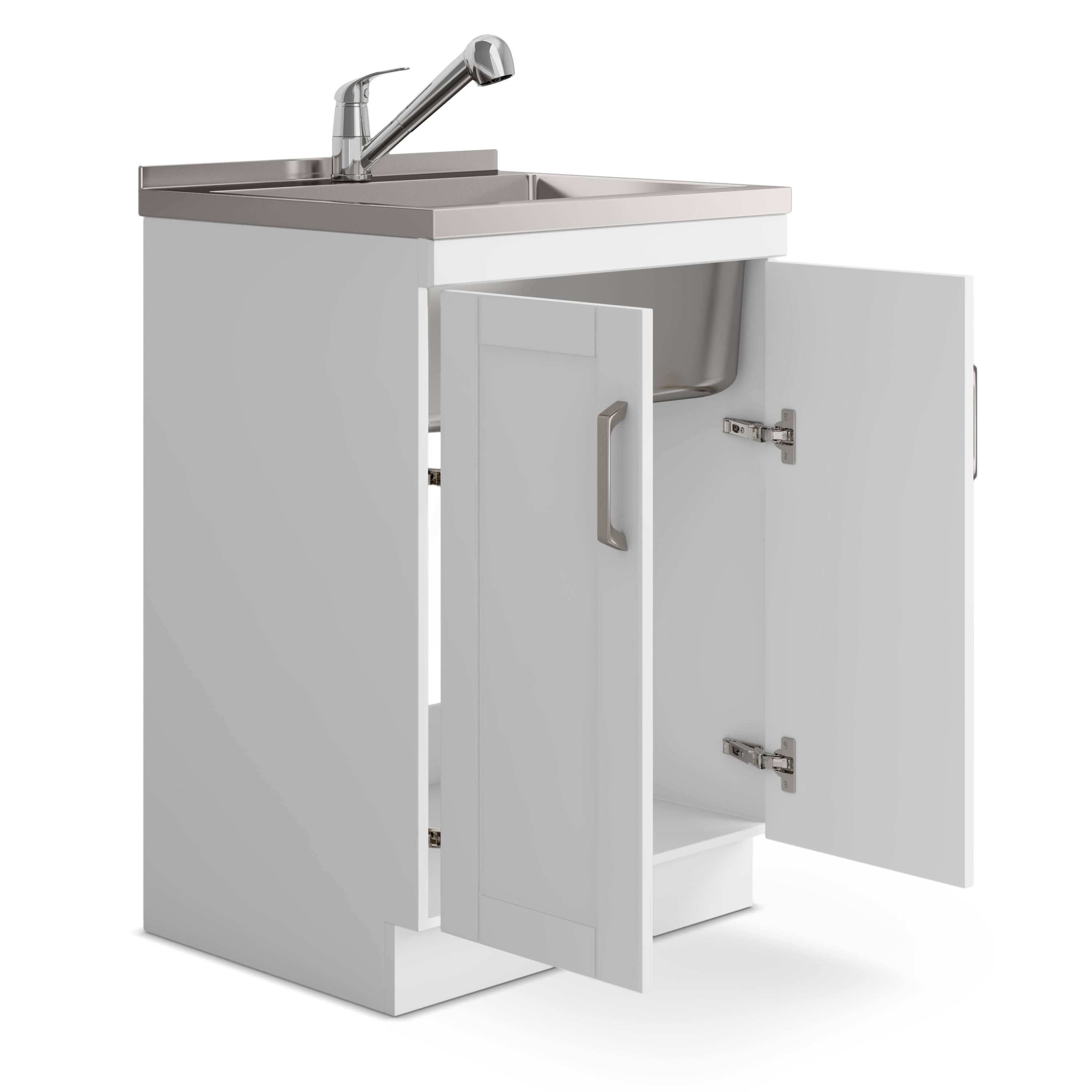 Back. Simpli Home - Kyle All-In-One 24-inch Laundry Utility Sink and Cabinet - Pure White.