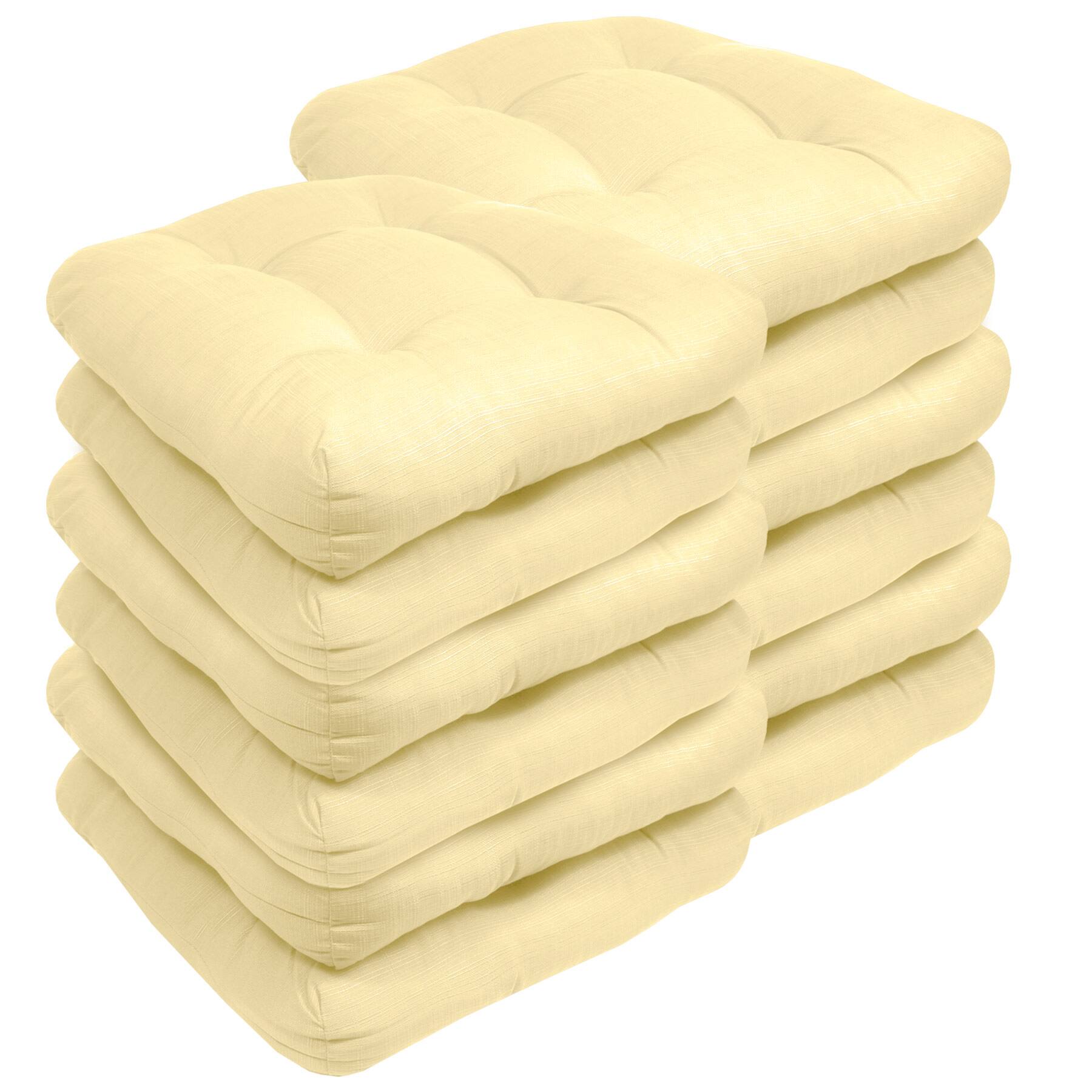 Angle. Sweet Home Collection - Patio Cushions Indoor/Outdoor Chair Pads Tufted 19" x 19", 12-Pack - Yellow.