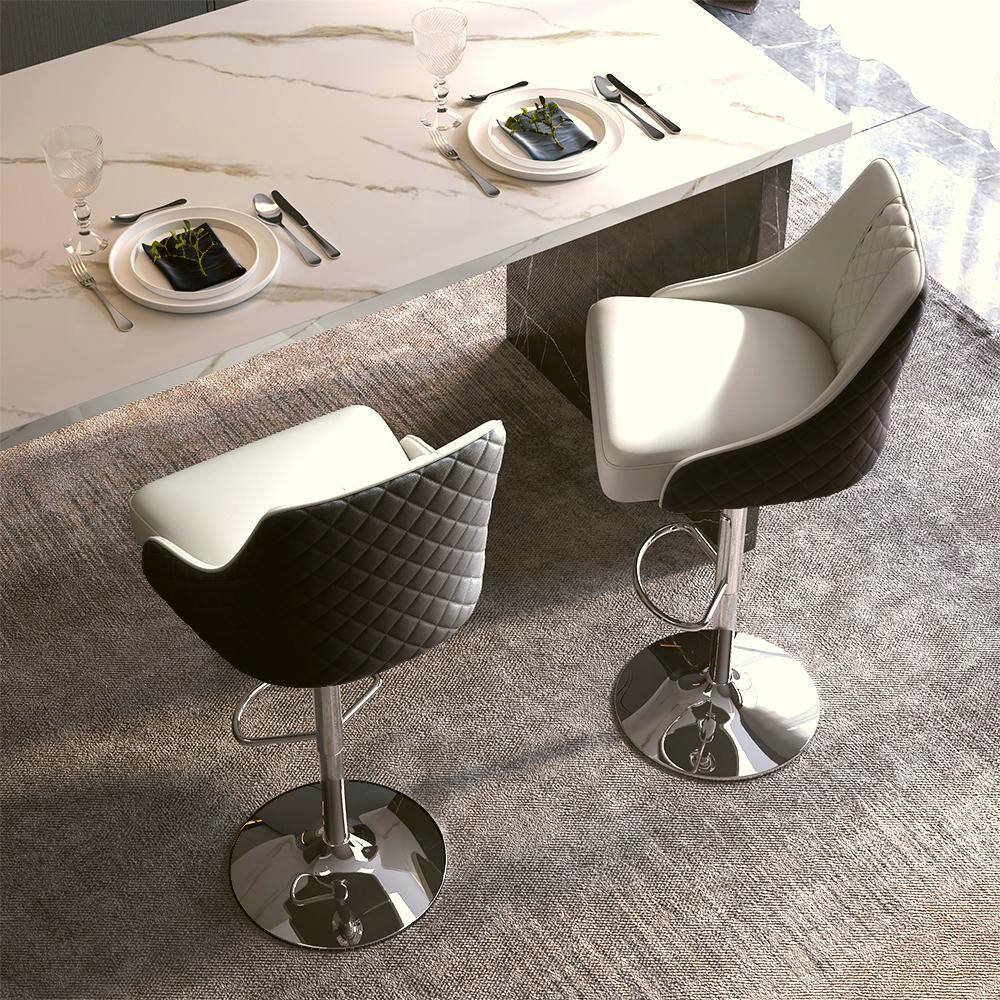Back. POVISON - Modern Adjustable Height Bar Stools Set of 2, Leather Bar Stools with Backs, Upholstered Bar Stools, Gray & Black - Black & Light Gray PU Leather.