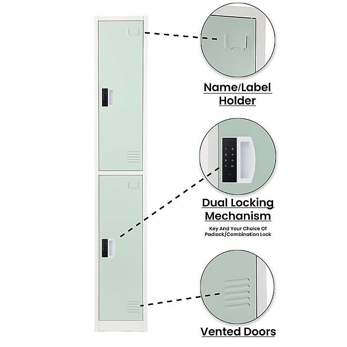 Name/Label Holder, Dual Locking Mechanism: Key And Your Choice Of Padlock/Combination Lock, Vented Doors