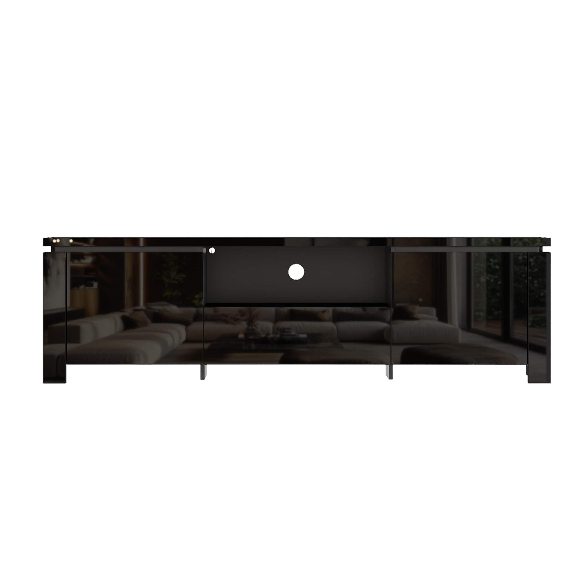Famapy - High - Gloss TV Console: 70 - Inch TV Fit, Cable Management & Modern Flair - Black