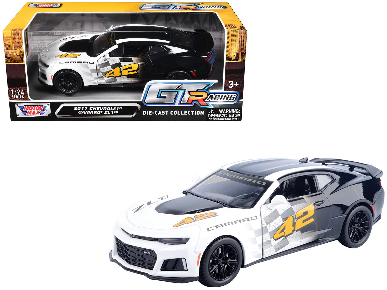 2017 Chevrolet Camaro ZL1 #42 Black and White "GT Racing" Series 1/24 Die Cast Car Model by Motormax