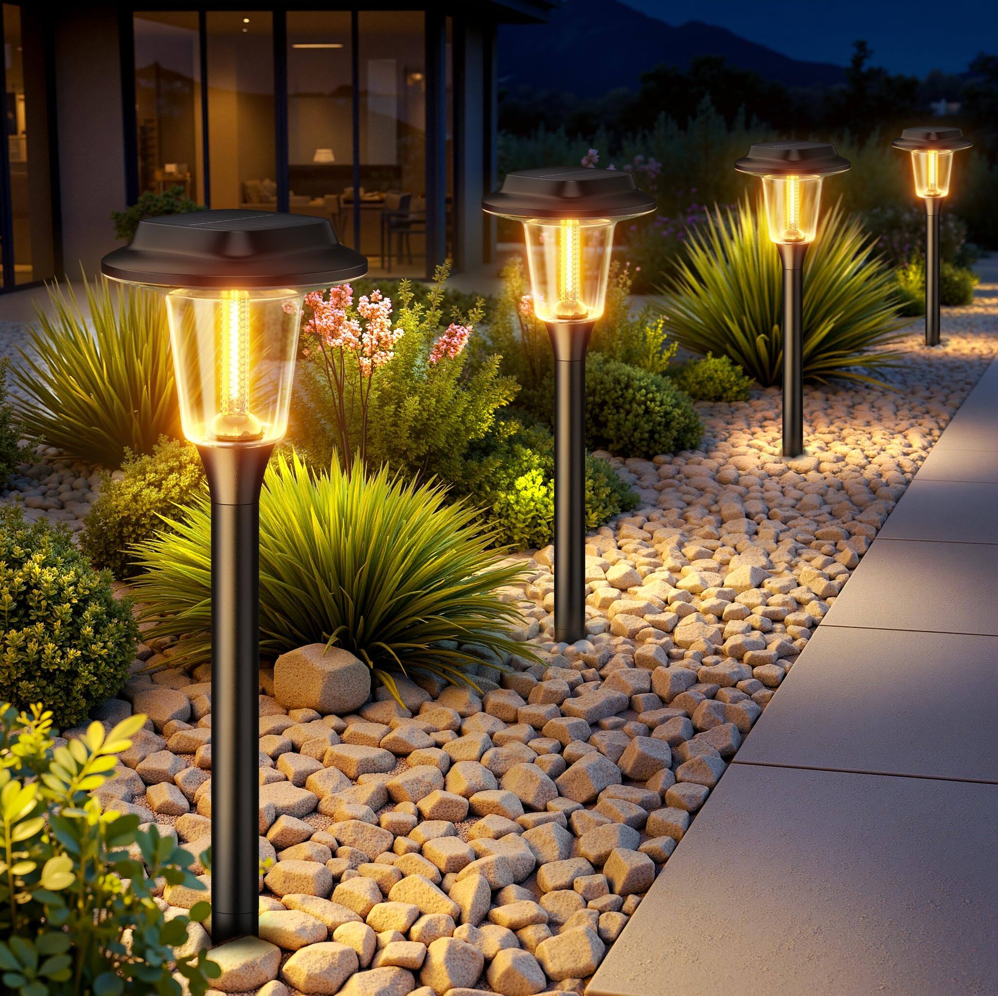 Back. Dazzed Corner - Solar Pathway Lights Outdoor, 8 Pack Solar Powered Landscape Path Lights - Black.