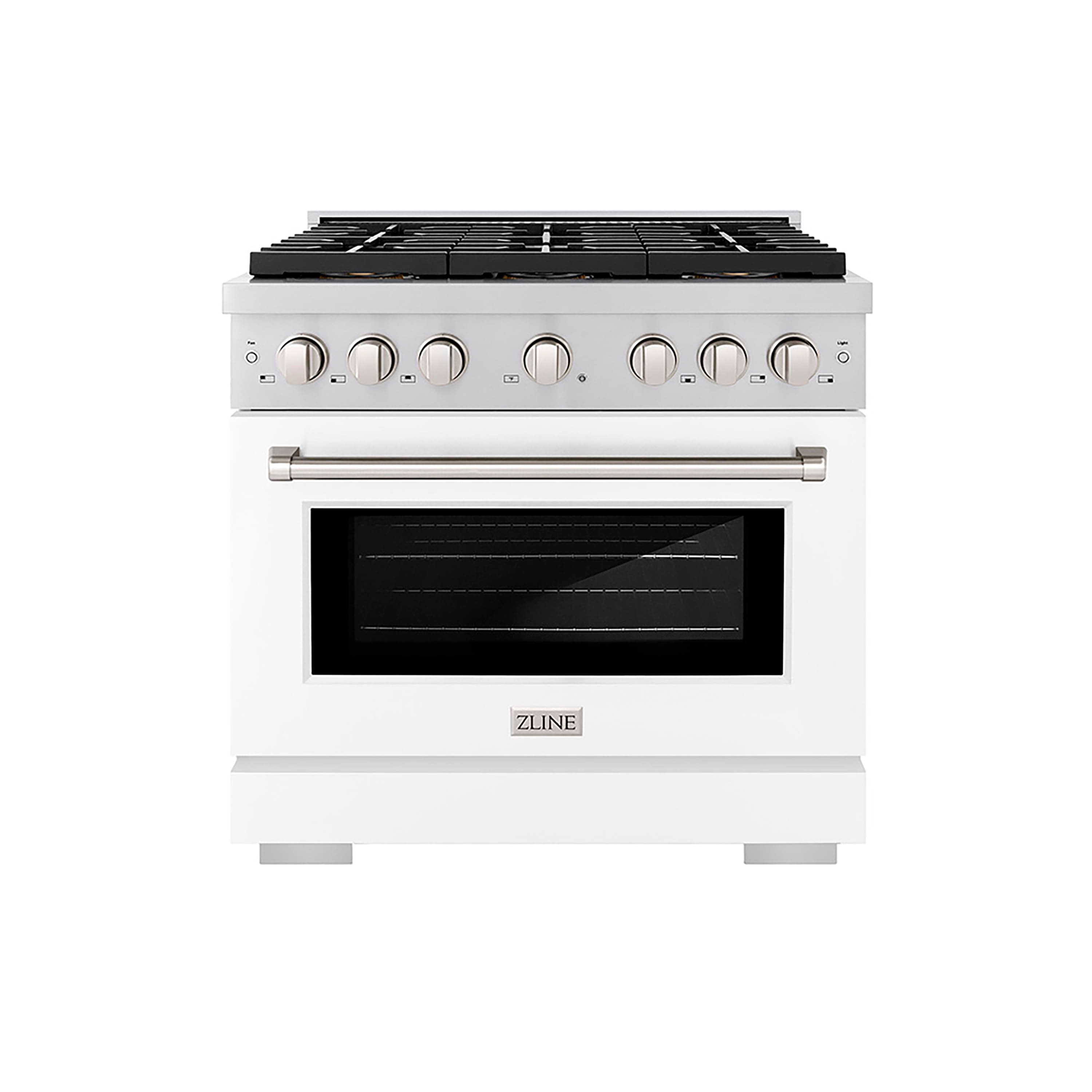 ZLINE - 36 in. Paramount Gas Range with 6 Burner DuoPro Cooktop and Gas Oven with White Matte Door (PSGR-WM-36) - Stainless Steel with White Matte Door - Front_Zoom