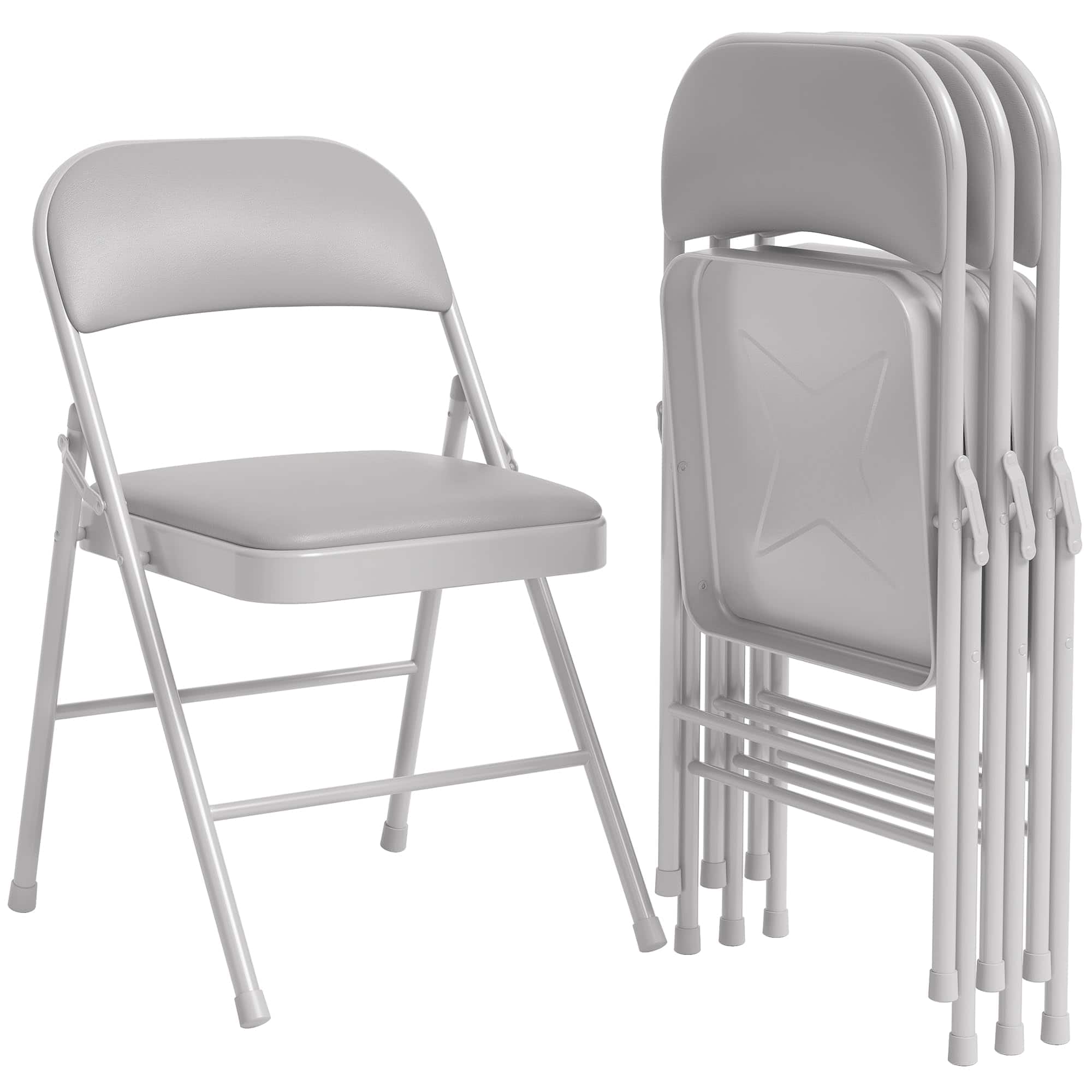Homhougo - 4 Pack Grey Folding Chairs with Padded Cushion and Back, Folding Chairs for Outside - Gray
