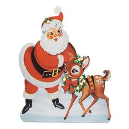 BreeBe - Nostalgic Santa with Deer LED Display 24"H - Red, White, Brown