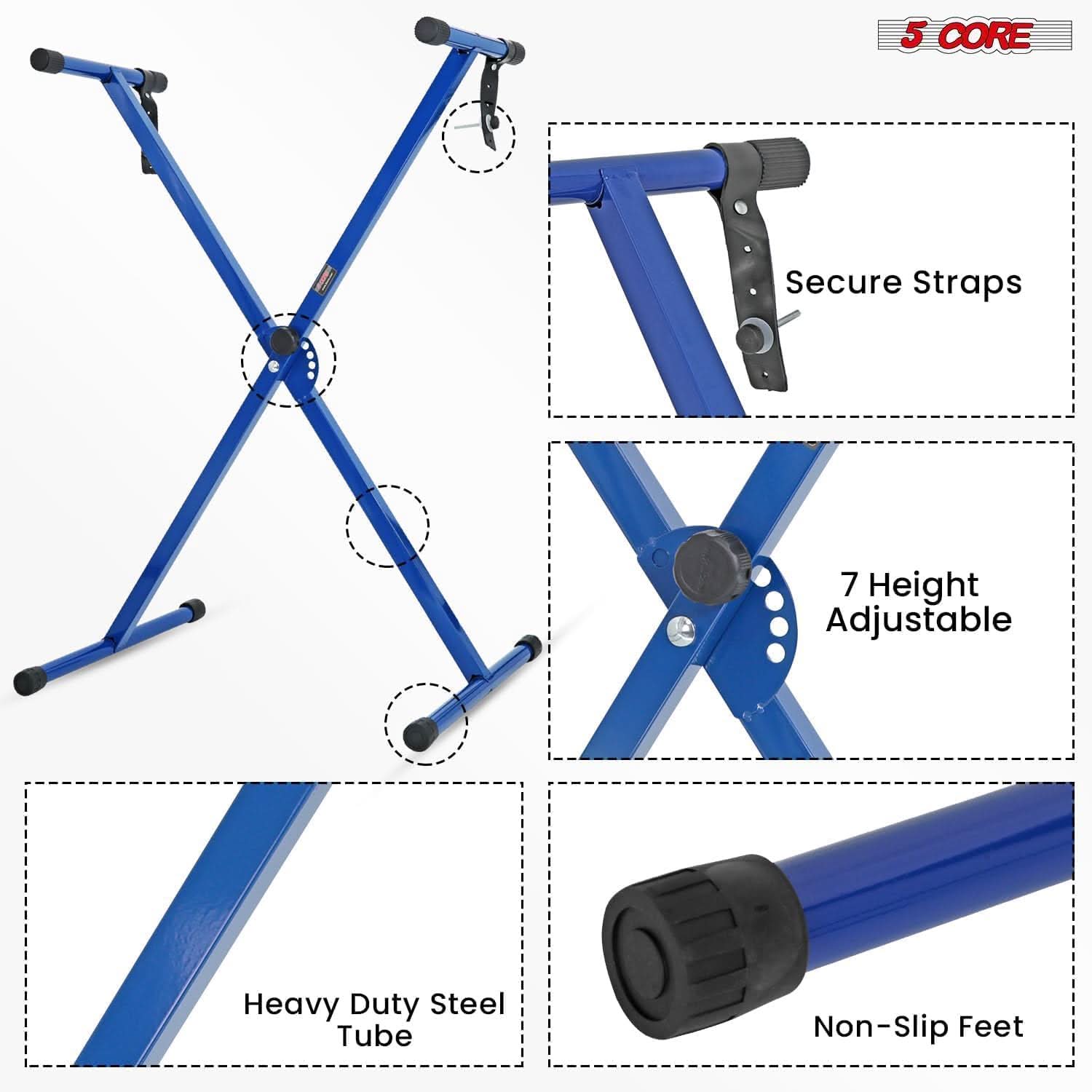 5 CORE, Secure Straps, 7 Height Adjustable, Heavy Duty Steel Tube, Non-Slip Feet