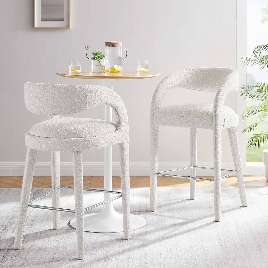 6568h Pinnacle Boucle Upholstered Bar Stool Set of 2 by Modway Ivory Silver ...