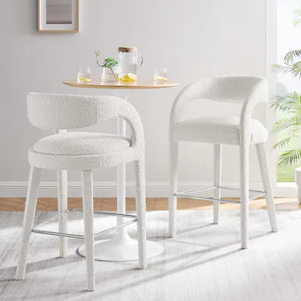 Front. Modway - Pinnacle Boucle Upholstered Bar Stool Set of 2 by Modway - Ivory Silver.